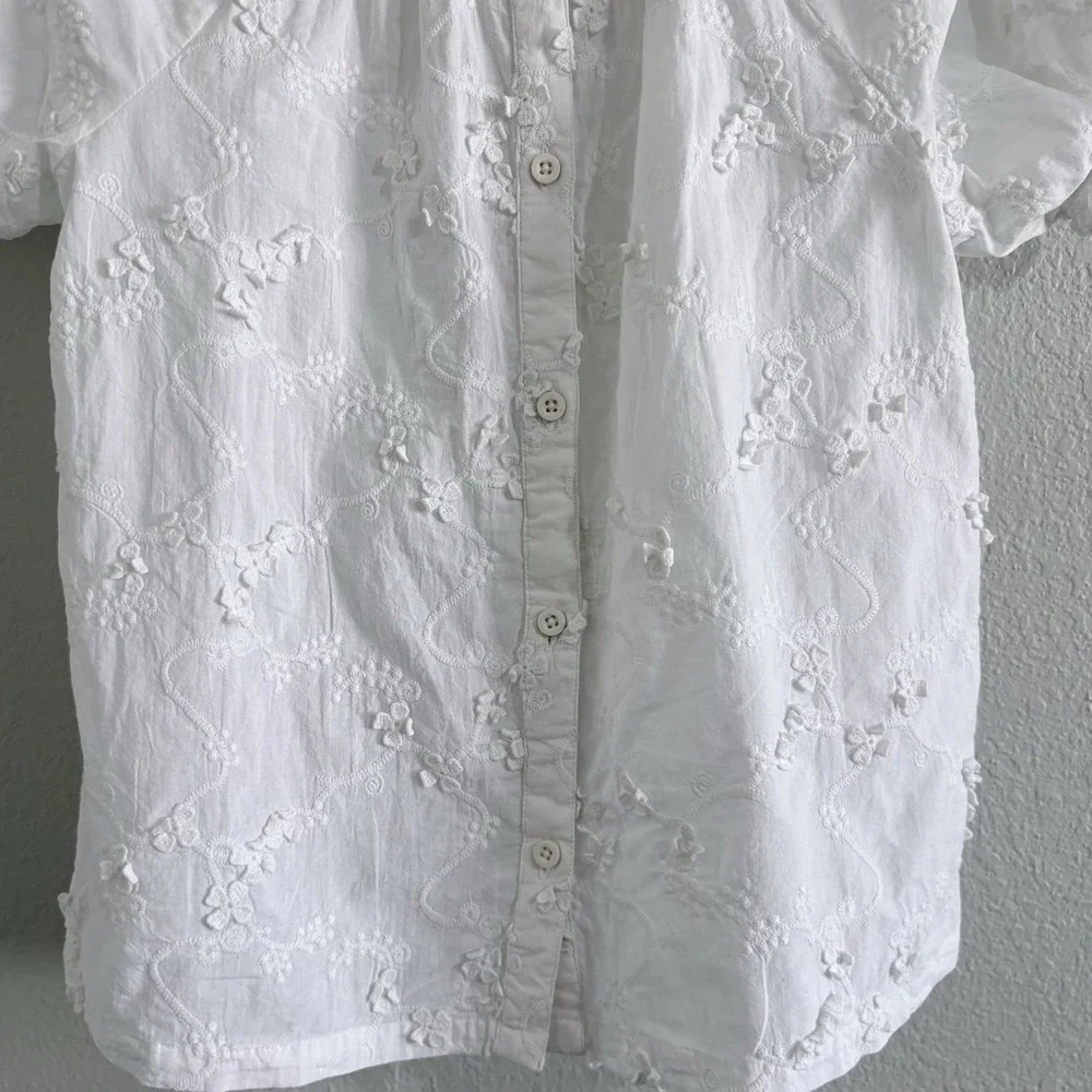 Mini Boden Girls 6-7Y White Embroidered Cotton Peter Pan Collar Blouse